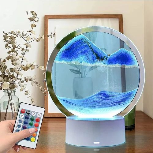 3D Moving Sand Art Decor - Round Glass Sandscap with black frame
