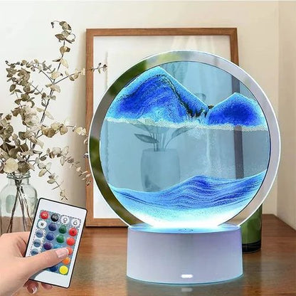 3D Moving Sand Art Decor - Round Glass Sandscap with black frame