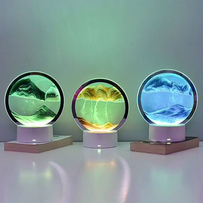 3D Moving Sand Art Decor - Round Glass Sandscap with black frame