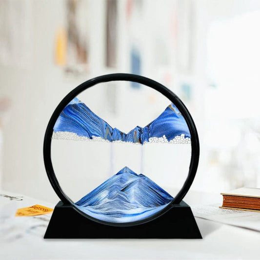 3D Moving Sand Art Decor - Round Glass Sandscap with black frame